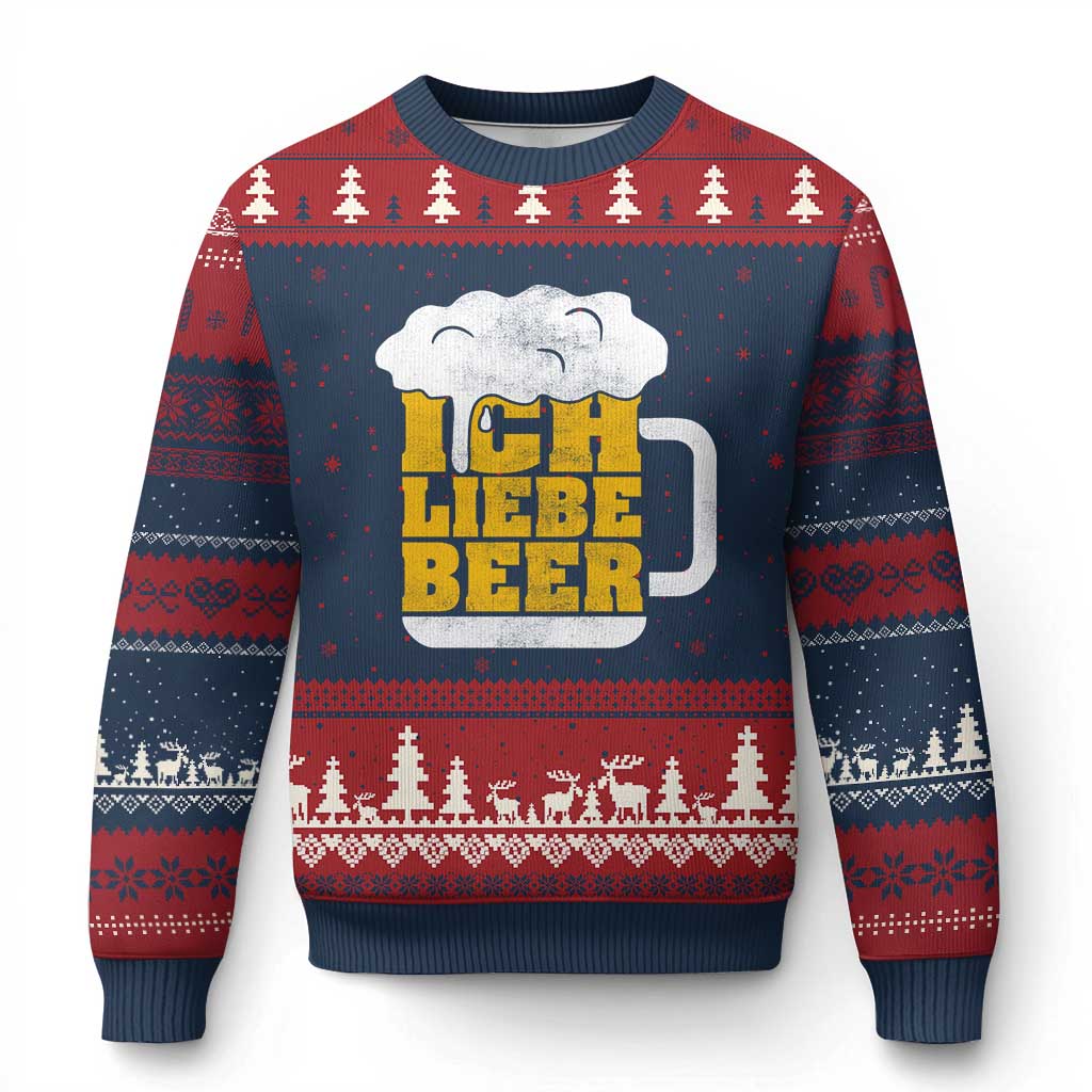 Oktoberfest Drinking Ugly Christmas Sweater Ich Liebe Bier Octoberfest German TS10 Navy Red Print Your Wear