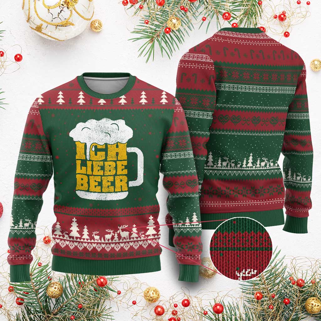 Oktoberfest Drinking Ugly Christmas Sweater Ich Liebe Bier Octoberfest German TS10 Red Green Print Your Wear