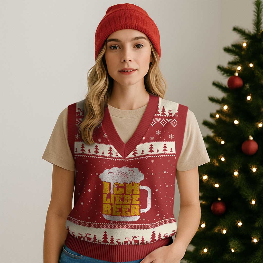 Oktoberfest Drinking V-Neck Knit Sweater Vest Ich Liebe Bier Octoberfest German TS10 Red Beige Print Your Wear