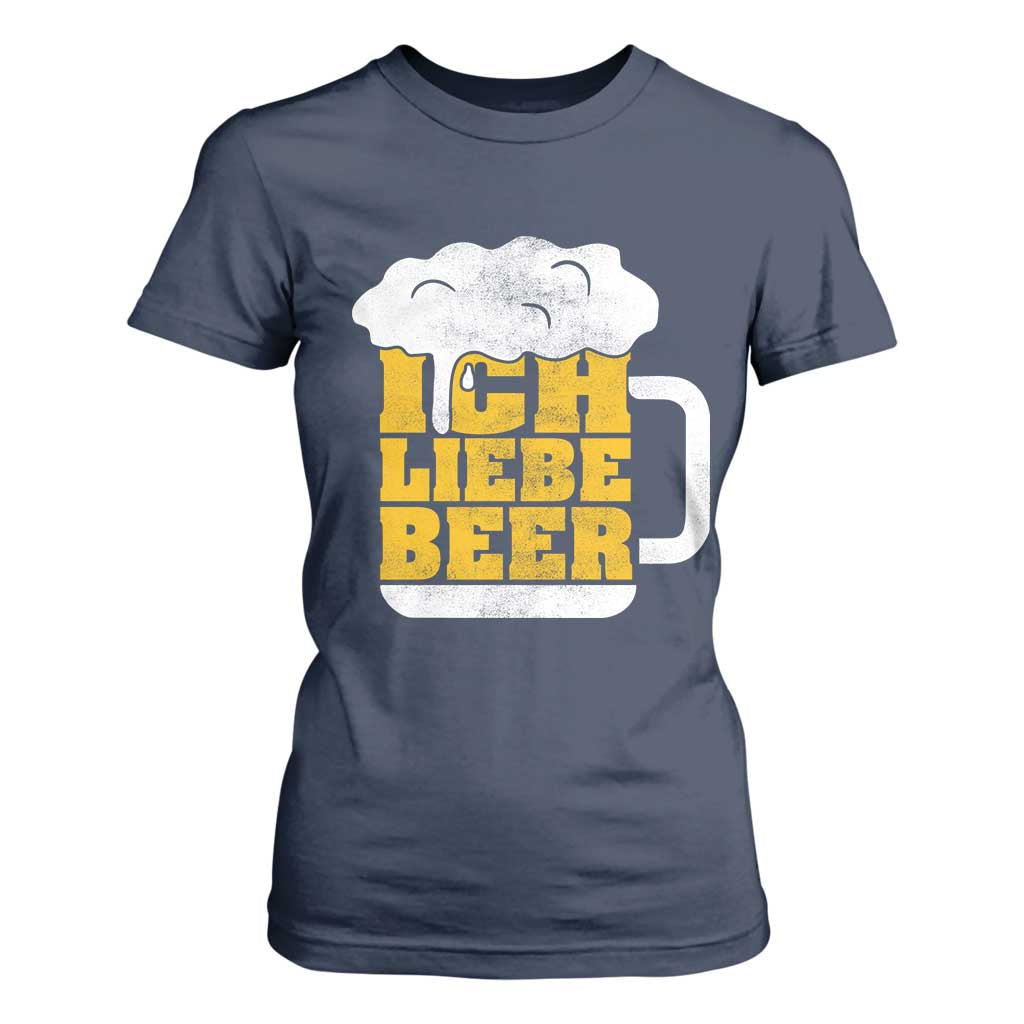 Oktoberfest Drinking T Shirt For Women Ich Liebe Bier Octoberfest German TS10 Navy Print Your Wear