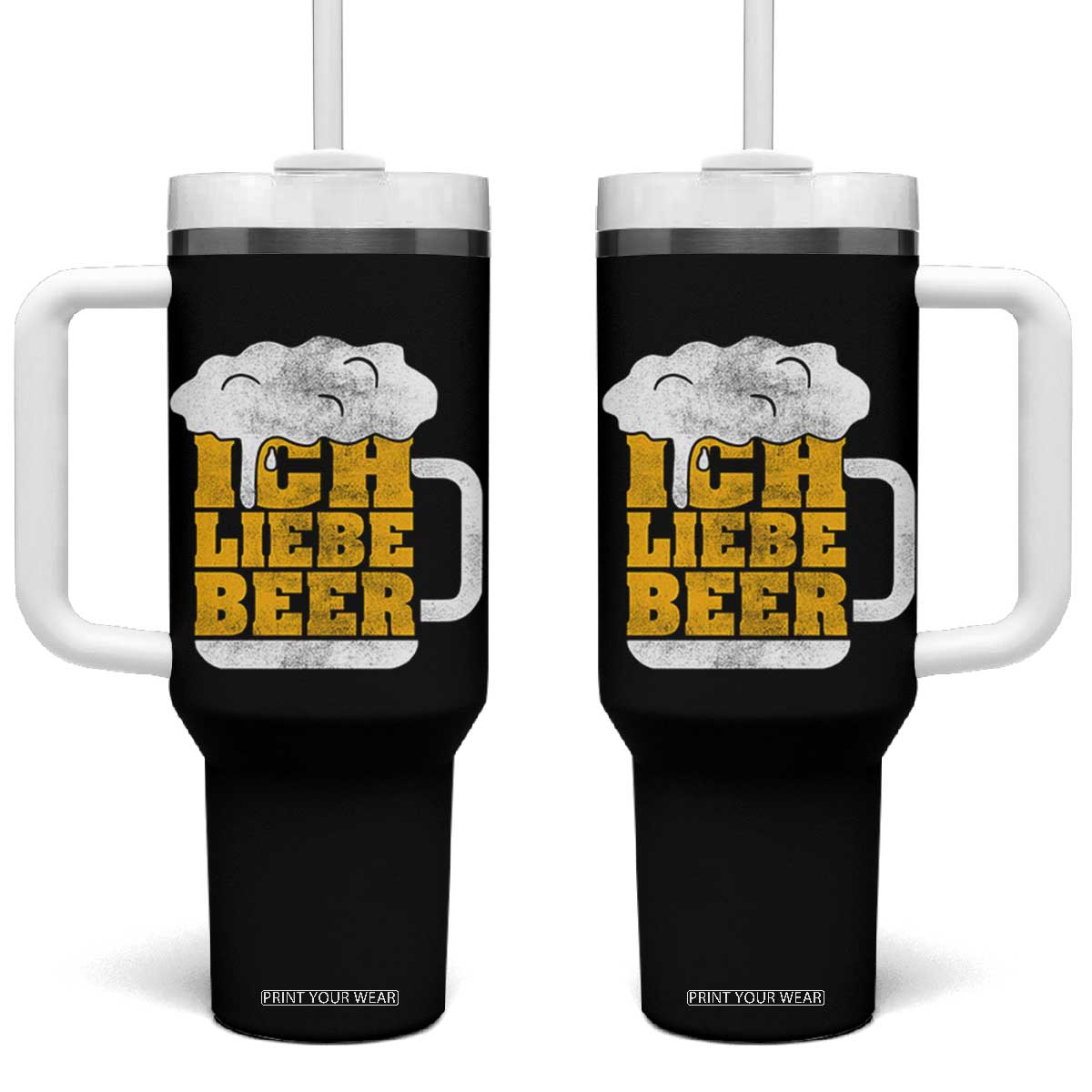 Oktoberfest Drinking Tumbler With Handle Ich Liebe Bier Octoberfest German TS10 One Size: 40 oz Black Print Your Wear
