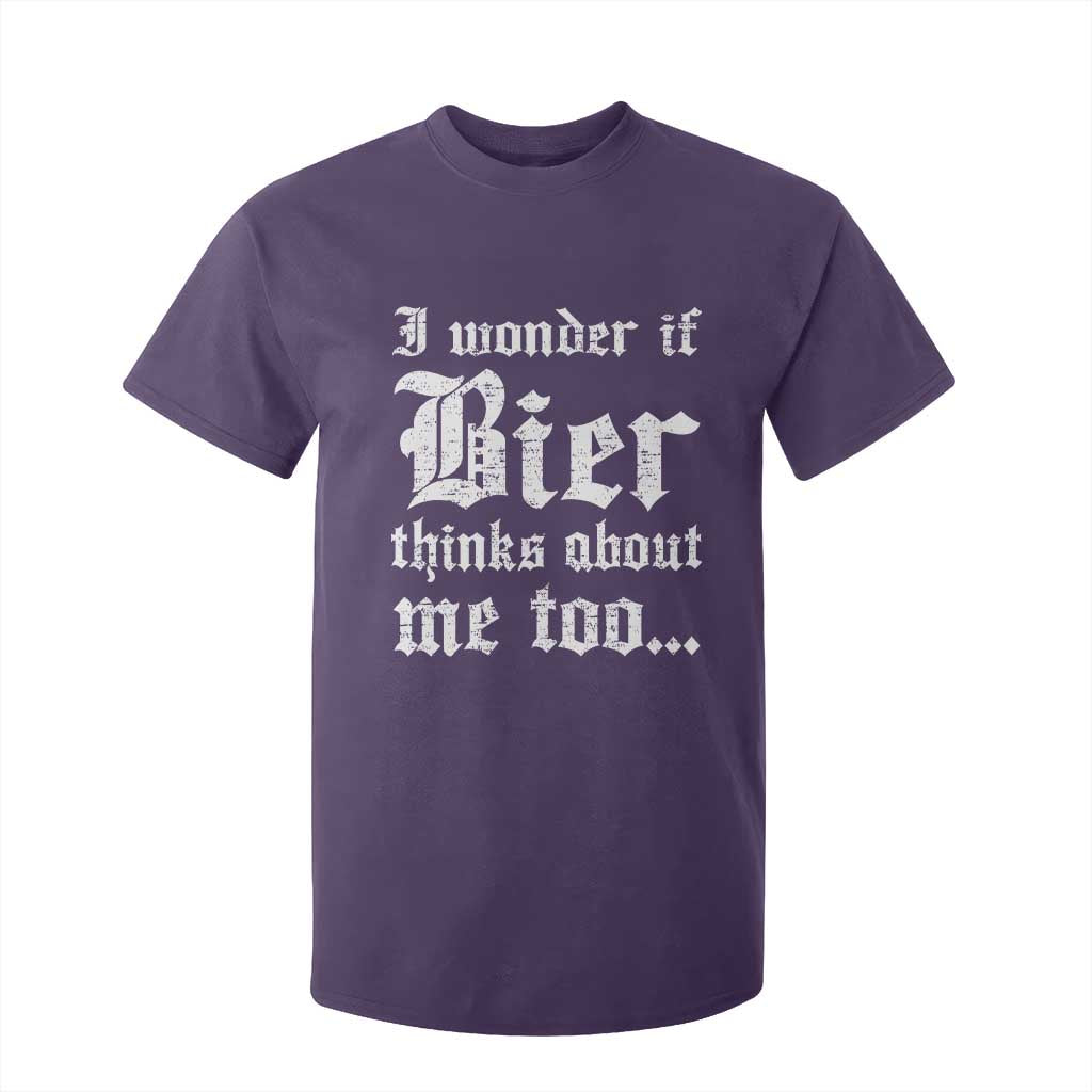 Funny Oktoberfest T Shirt For Kid I Wonder If Bier Thinks About Me Too Sarcastic Drinking TS10 Purple Print Your Wear