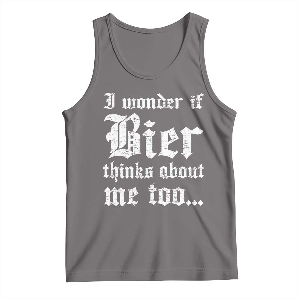 Funny Oktoberfest Tank Top I Wonder If Bier Thinks About Me Too Sarcastic Drinking TS10 Deep Heather Print Your Wear
