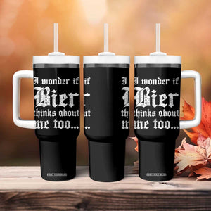 Funny Oktoberfest Tumbler With Handle I Wonder If Bier Thinks About Me Too Sarcastic Drinking TS10 Print Your Wear