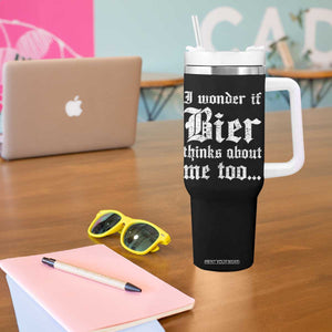 Funny Oktoberfest Tumbler With Handle I Wonder If Bier Thinks About Me Too Sarcastic Drinking TS10 Print Your Wear
