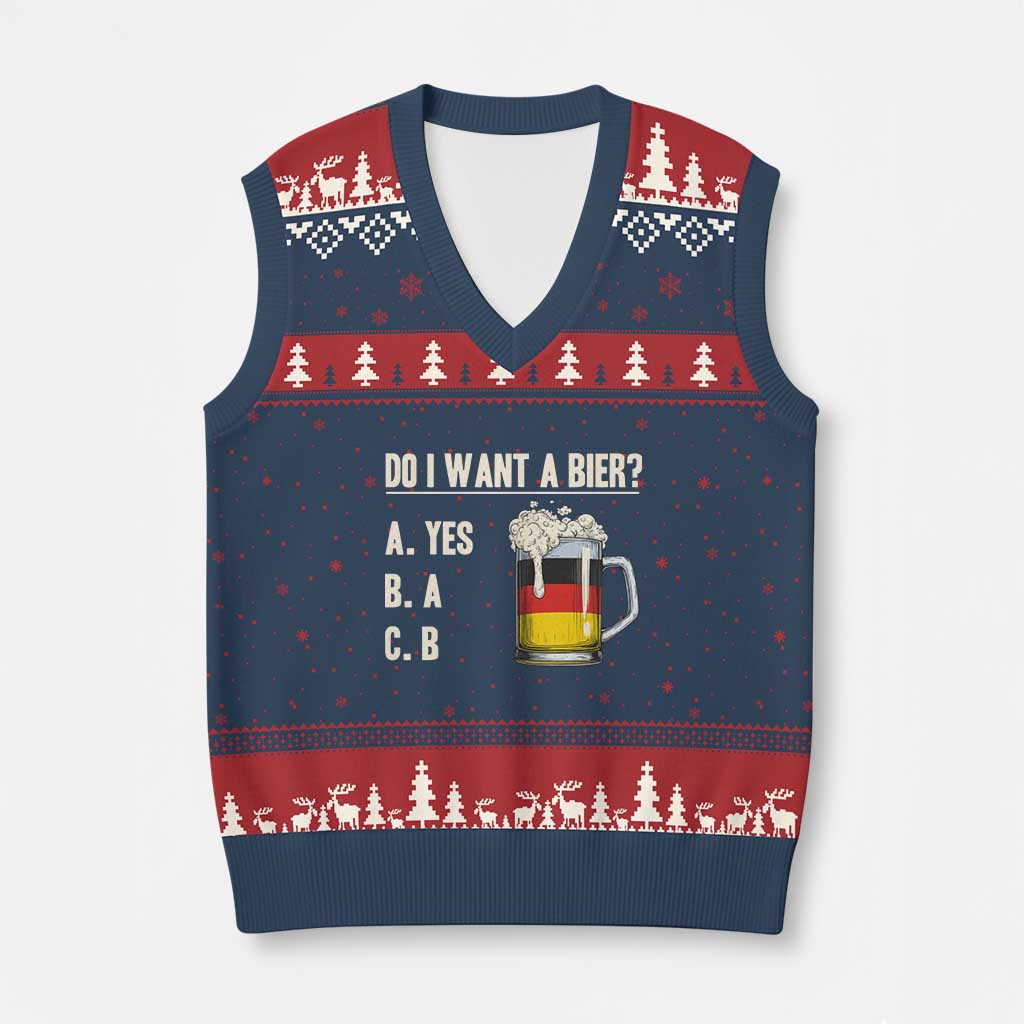 Funny Oktoberfest V-Neck Knit Sweater Vest Do I Want A Bier Sarcastic Drinking German Flag TS10 Navy Red Print Your Wear