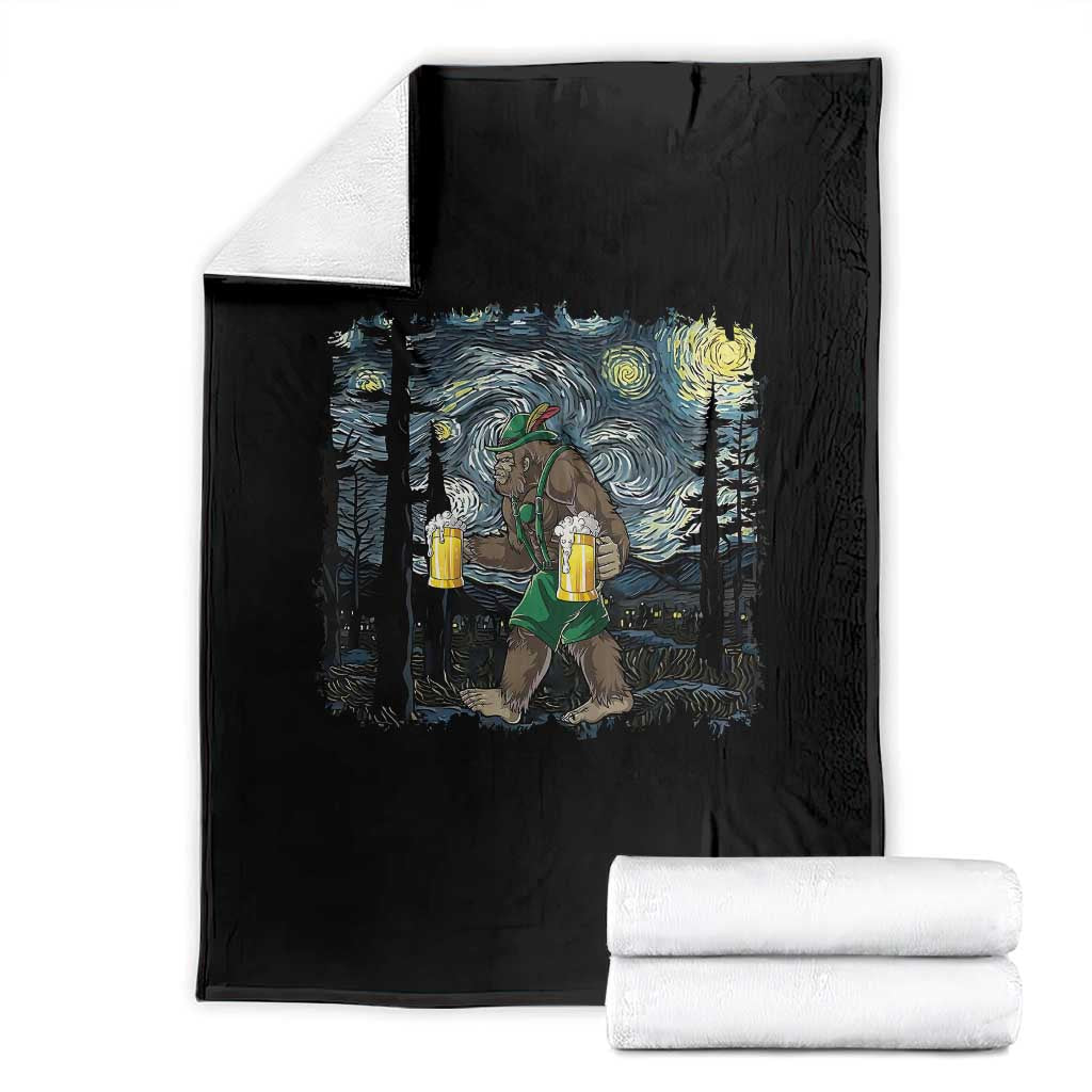Funny Oktoberfest Bigfoot Throw Blanket Starry Night German Sasquatch Beer Lederhose TS10 Black Print Your Wear
