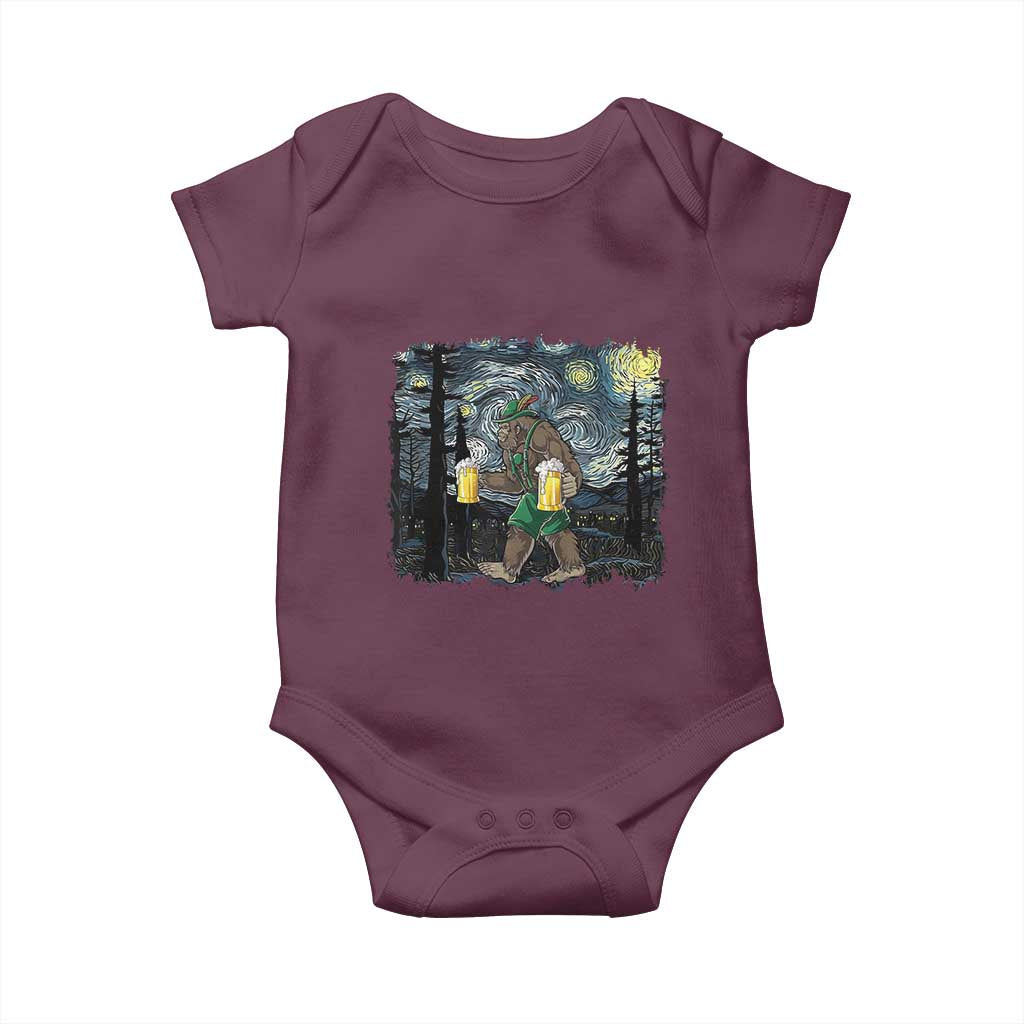 Funny Oktoberfest Bigfoot Baby Onesie Starry Night German Sasquatch Beer Lederhose TS10 Maroon Print Your Wear