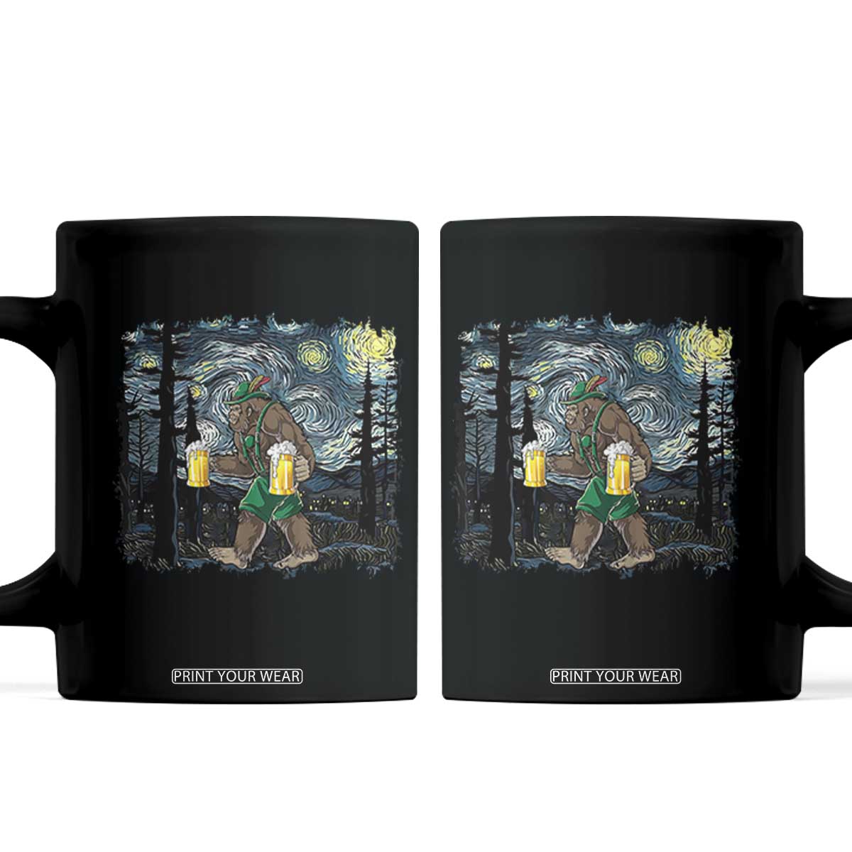 Funny Oktoberfest Bigfoot Coffee Mug Starry Night German Sasquatch Beer Lederhose TS10 Black Print Your Wear