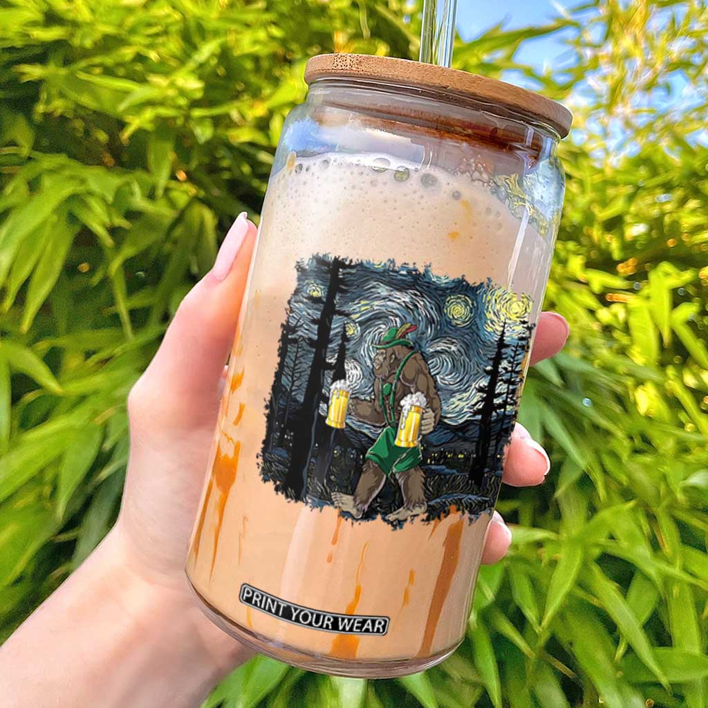 Funny Oktoberfest Bigfoot Glass Can Starry Night German Sasquatch Beer Lederhose TS10 Black Print Your Wear