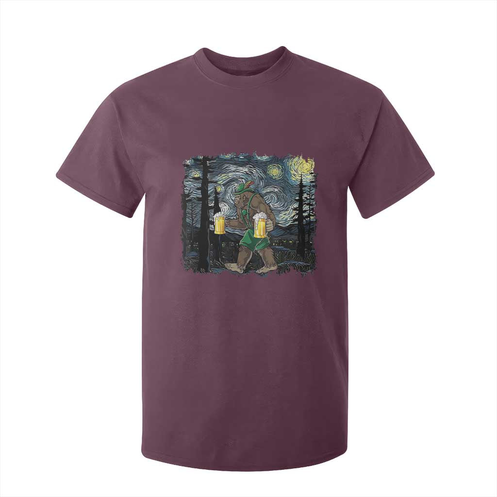 Funny Oktoberfest Bigfoot T Shirt For Kid Starry Night German Sasquatch Beer Lederhose TS10 Maroon Print Your Wear