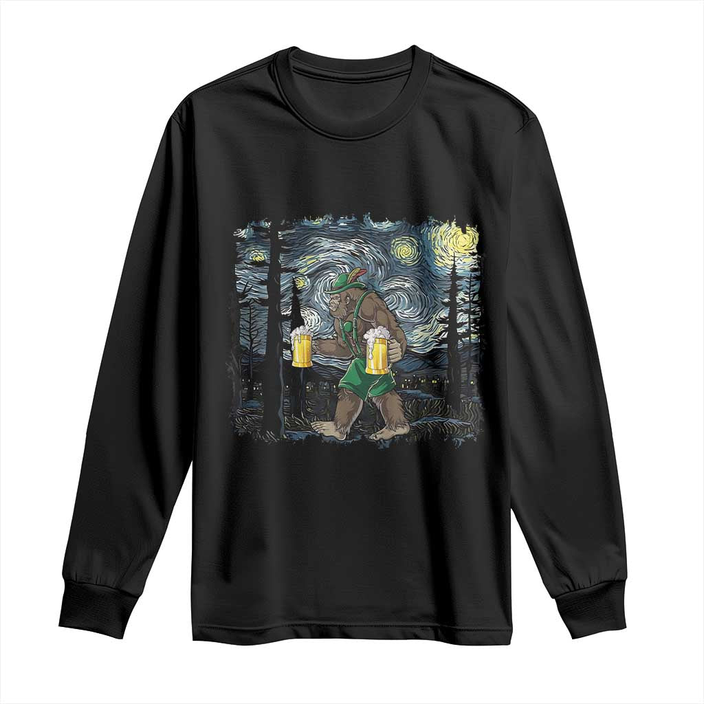 Funny Oktoberfest Bigfoot Long Sleeve Shirt Starry Night German Sasquatch Beer Lederhose TS10 Black Print Your Wear