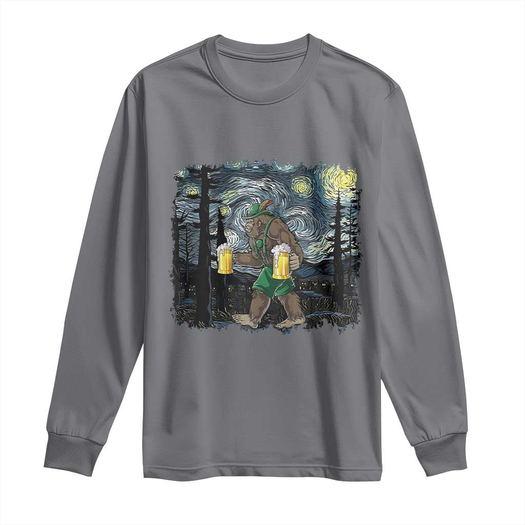Funny Oktoberfest Bigfoot Long Sleeve Shirt Starry Night German Sasquatch Beer Lederhose TS10 Charcoal Print Your Wear