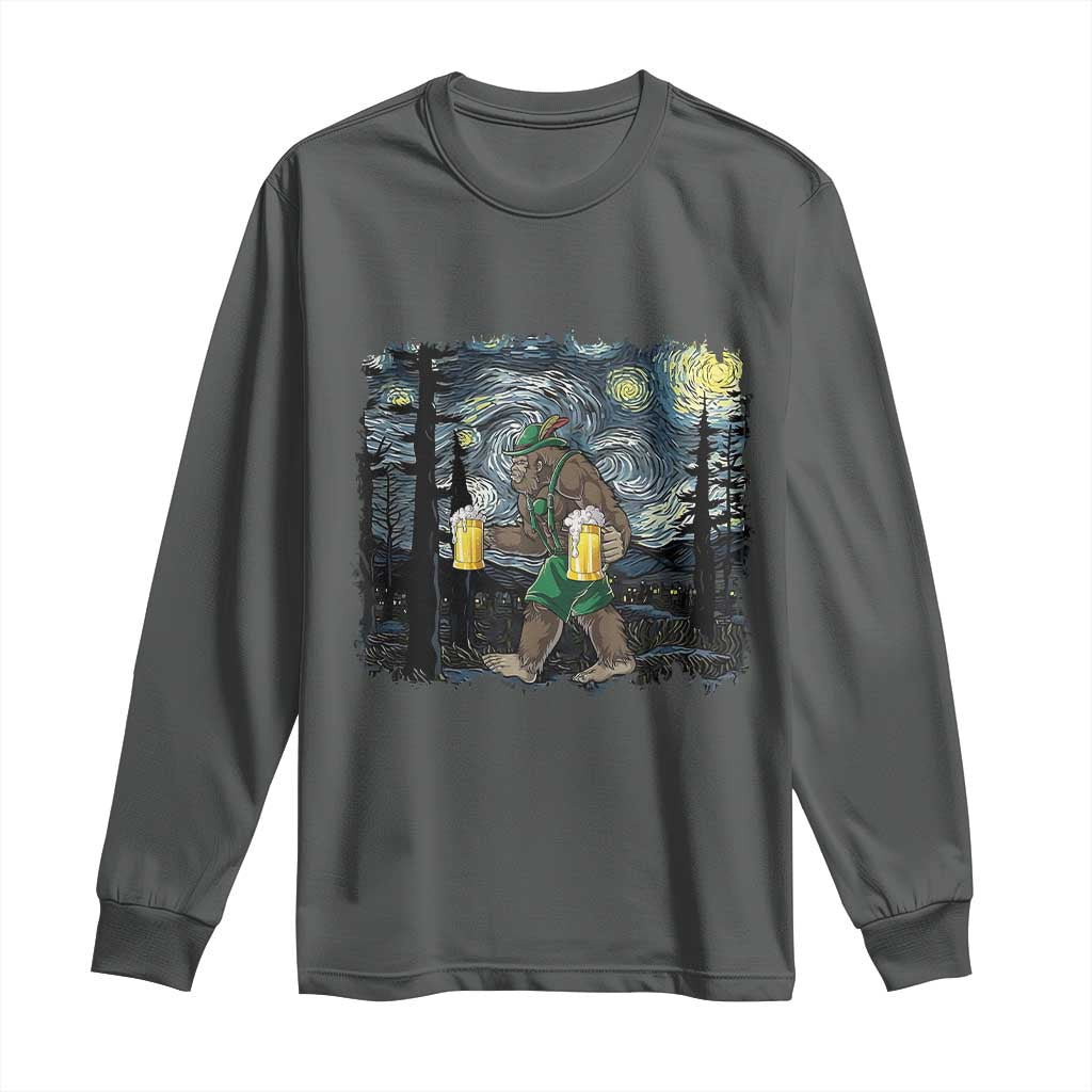 Funny Oktoberfest Bigfoot Long Sleeve Shirt Starry Night German Sasquatch Beer Lederhose TS10 Dark Heather Print Your Wear