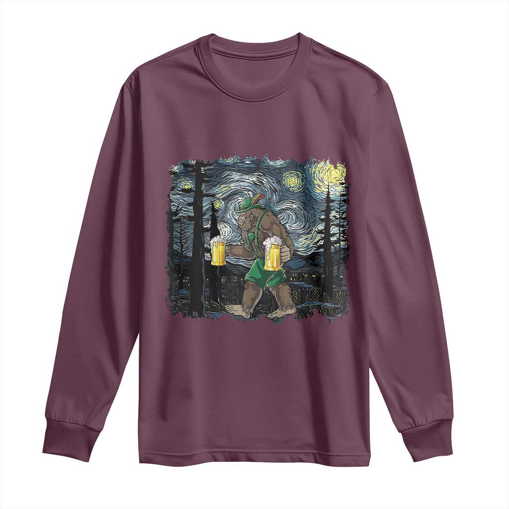 Funny Oktoberfest Bigfoot Long Sleeve Shirt Starry Night German Sasquatch Beer Lederhose TS10 Maroon Print Your Wear