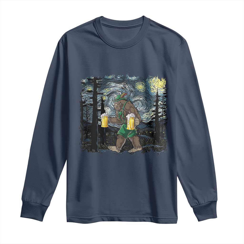 Funny Oktoberfest Bigfoot Long Sleeve Shirt Starry Night German Sasquatch Beer Lederhose TS10 Navy Print Your Wear