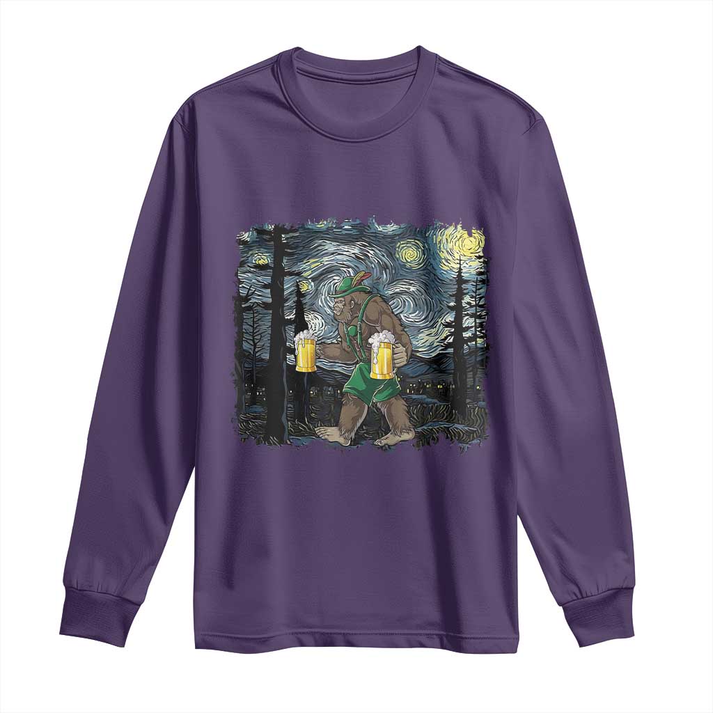 Funny Oktoberfest Bigfoot Long Sleeve Shirt Starry Night German Sasquatch Beer Lederhose TS10 Purple Print Your Wear