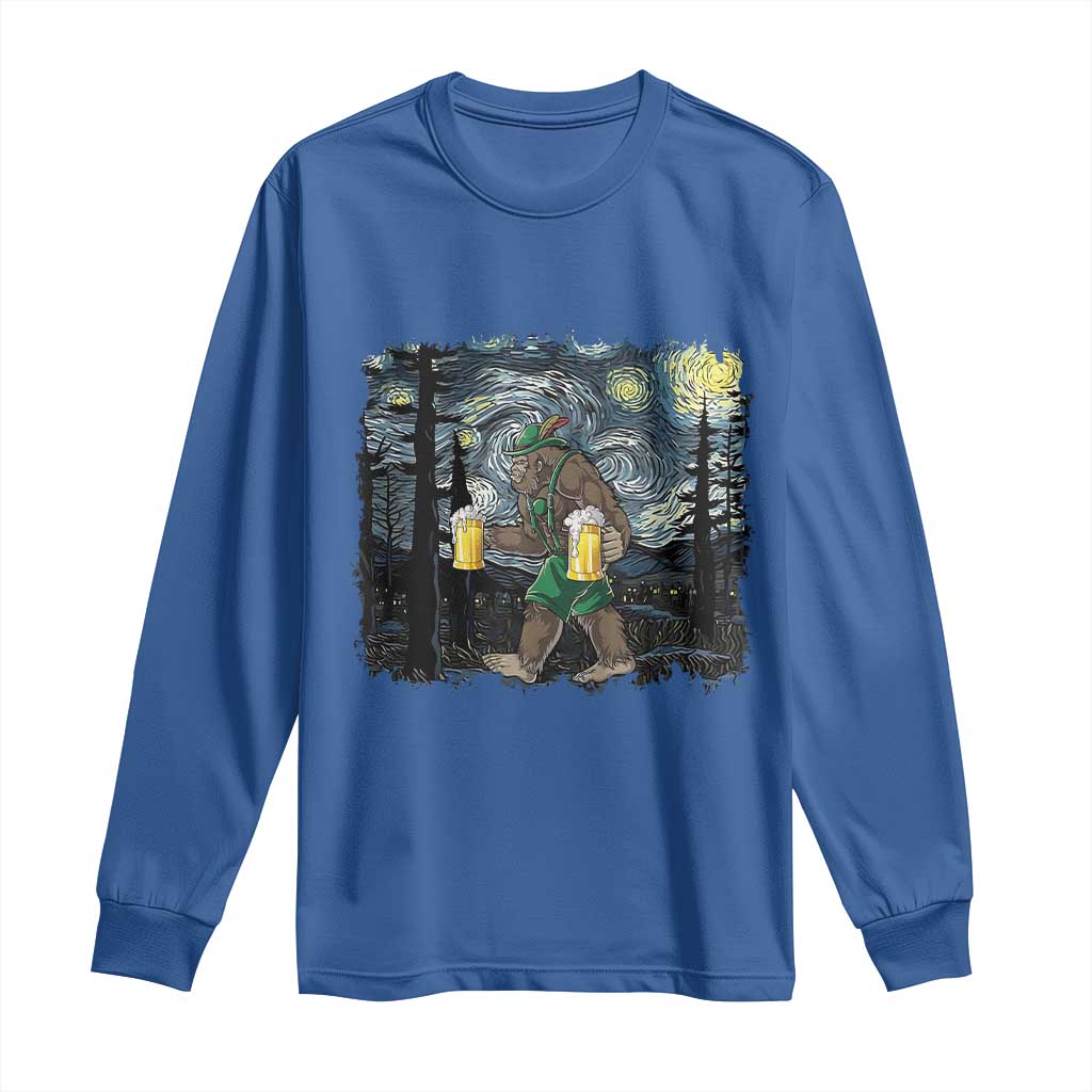 Funny Oktoberfest Bigfoot Long Sleeve Shirt Starry Night German Sasquatch Beer Lederhose TS10 Royal Blue Print Your Wear