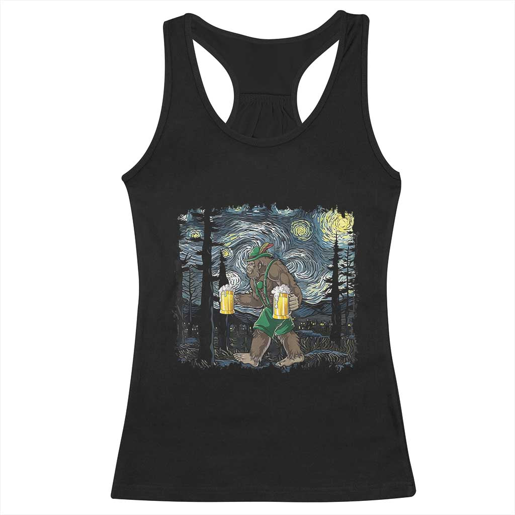 Funny Oktoberfest Bigfoot Racerback Tank Top Starry Night German Sasquatch Beer Lederhose TS10 Black Print Your Wear