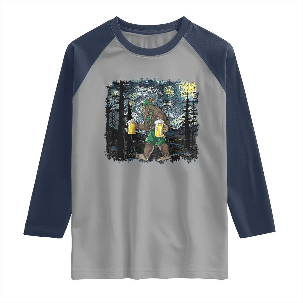 Funny Oktoberfest Bigfoot Raglan Shirt Starry Night German Sasquatch Beer Lederhose TS10 Sport Gray Navy Print Your Wear