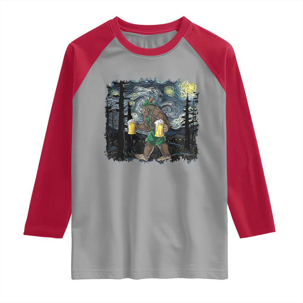 Funny Oktoberfest Bigfoot Raglan Shirt Starry Night German Sasquatch Beer Lederhose TS10 Sport Gray Red Print Your Wear