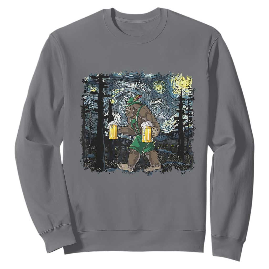 Funny Oktoberfest Bigfoot Sweatshirt Starry Night German Sasquatch Beer Lederhose TS10 Charcoal Print Your Wear