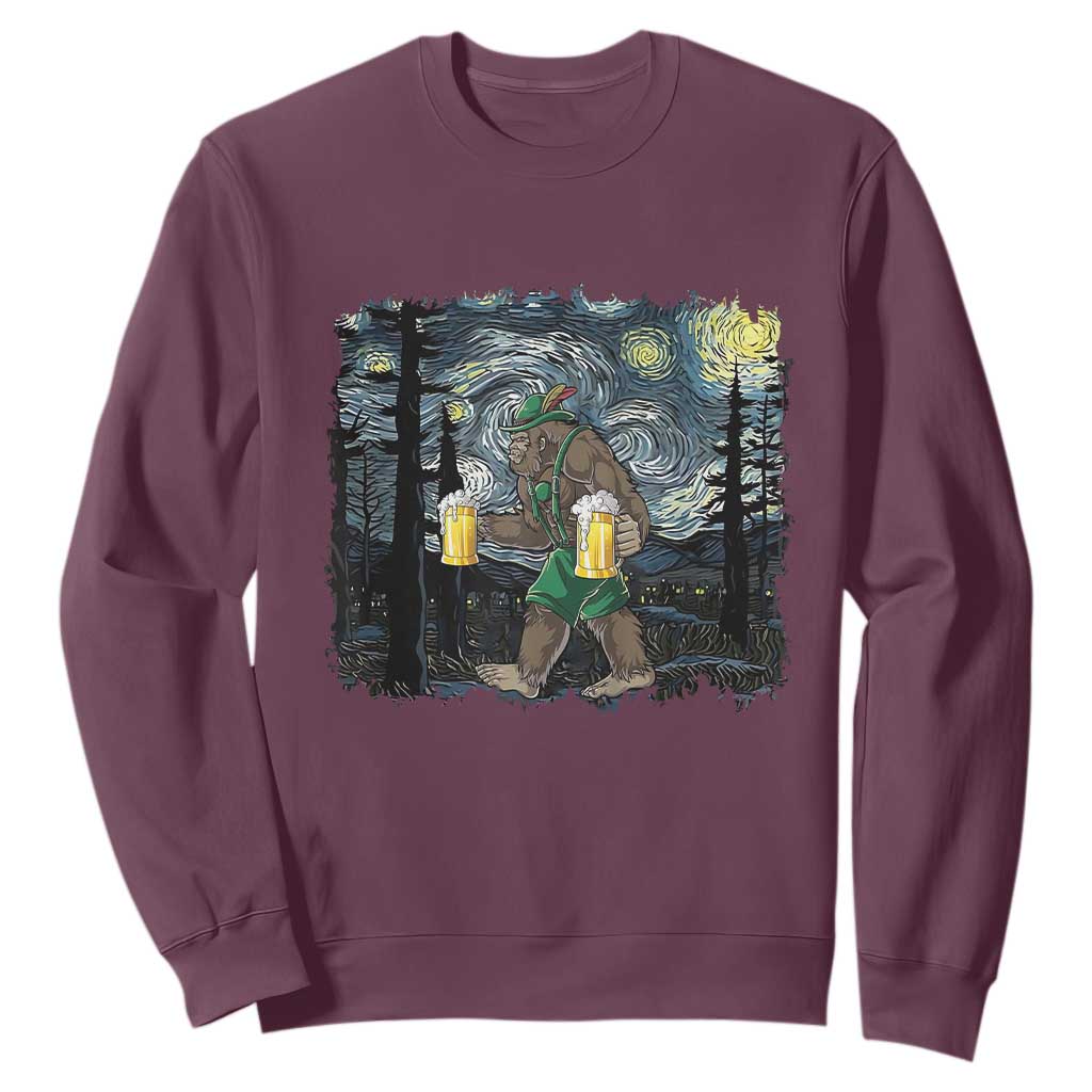 Funny Oktoberfest Bigfoot Sweatshirt Starry Night German Sasquatch Beer Lederhose TS10 Maroon Print Your Wear