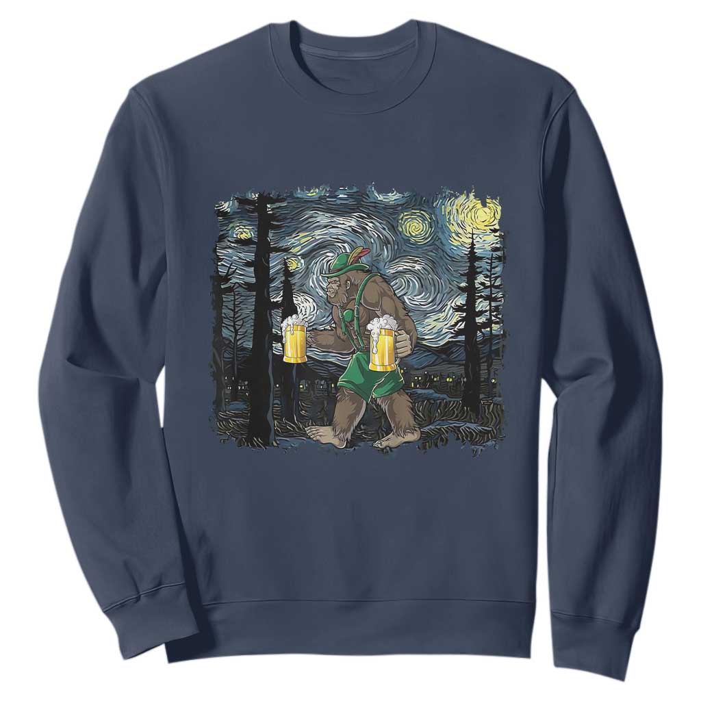 Funny Oktoberfest Bigfoot Sweatshirt Starry Night German Sasquatch Beer Lederhose TS10 Navy Print Your Wear