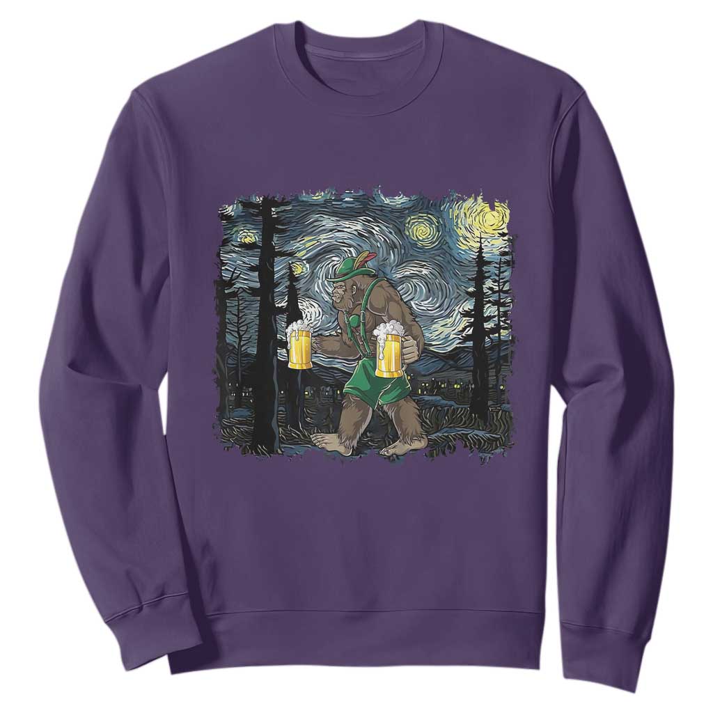 Funny Oktoberfest Bigfoot Sweatshirt Starry Night German Sasquatch Beer Lederhose TS10 Purple Print Your Wear
