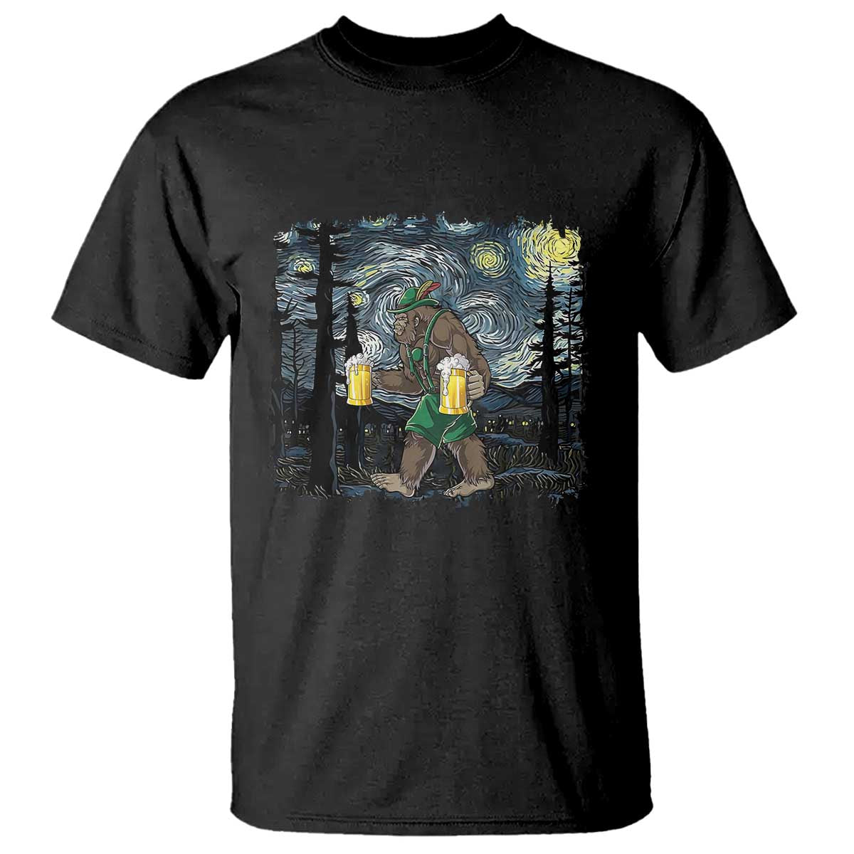 Funny Oktoberfest Bigfoot T Shirt Starry Night German Sasquatch Beer Lederhose TS10 Black Print Your Wear