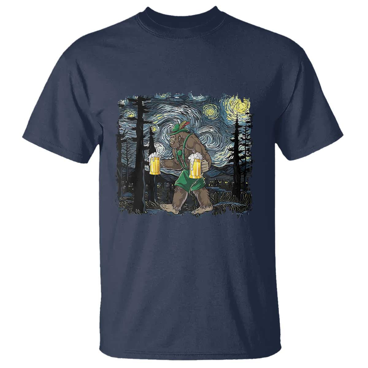 Funny Oktoberfest Bigfoot T Shirt Starry Night German Sasquatch Beer Lederhose TS10 Navy Print Your Wear