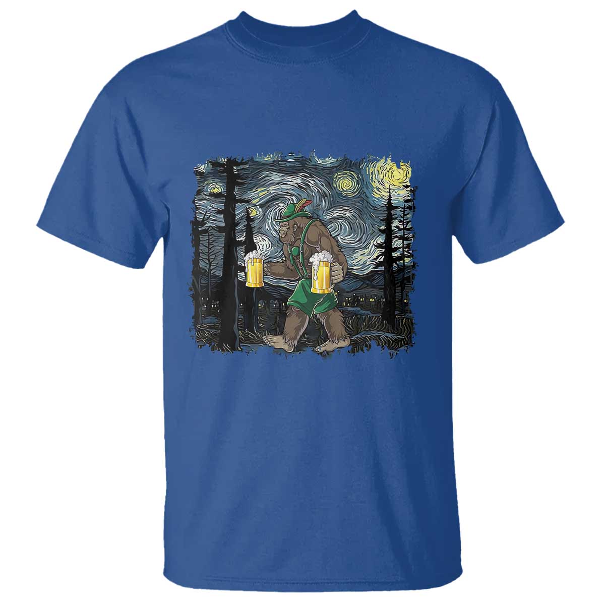 Funny Oktoberfest Bigfoot T Shirt Starry Night German Sasquatch Beer Lederhose TS10 Royal Blue Print Your Wear