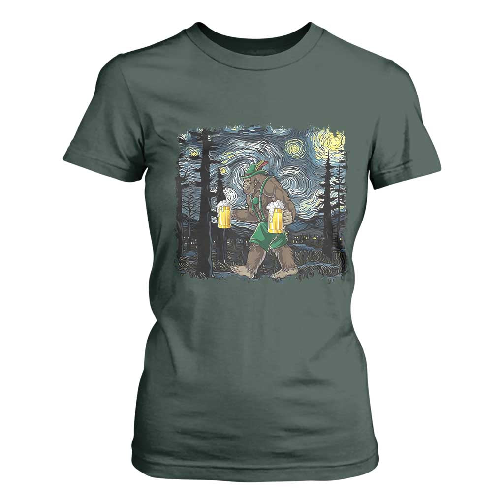 Funny Oktoberfest Bigfoot T Shirt For Women Starry Night German Sasquatch Beer Lederhose TS10 Dark Forest Green Print Your Wear