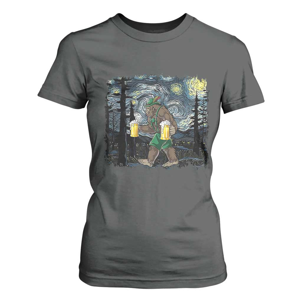 Funny Oktoberfest Bigfoot T Shirt For Women Starry Night German Sasquatch Beer Lederhose TS10 Dark Heather Print Your Wear