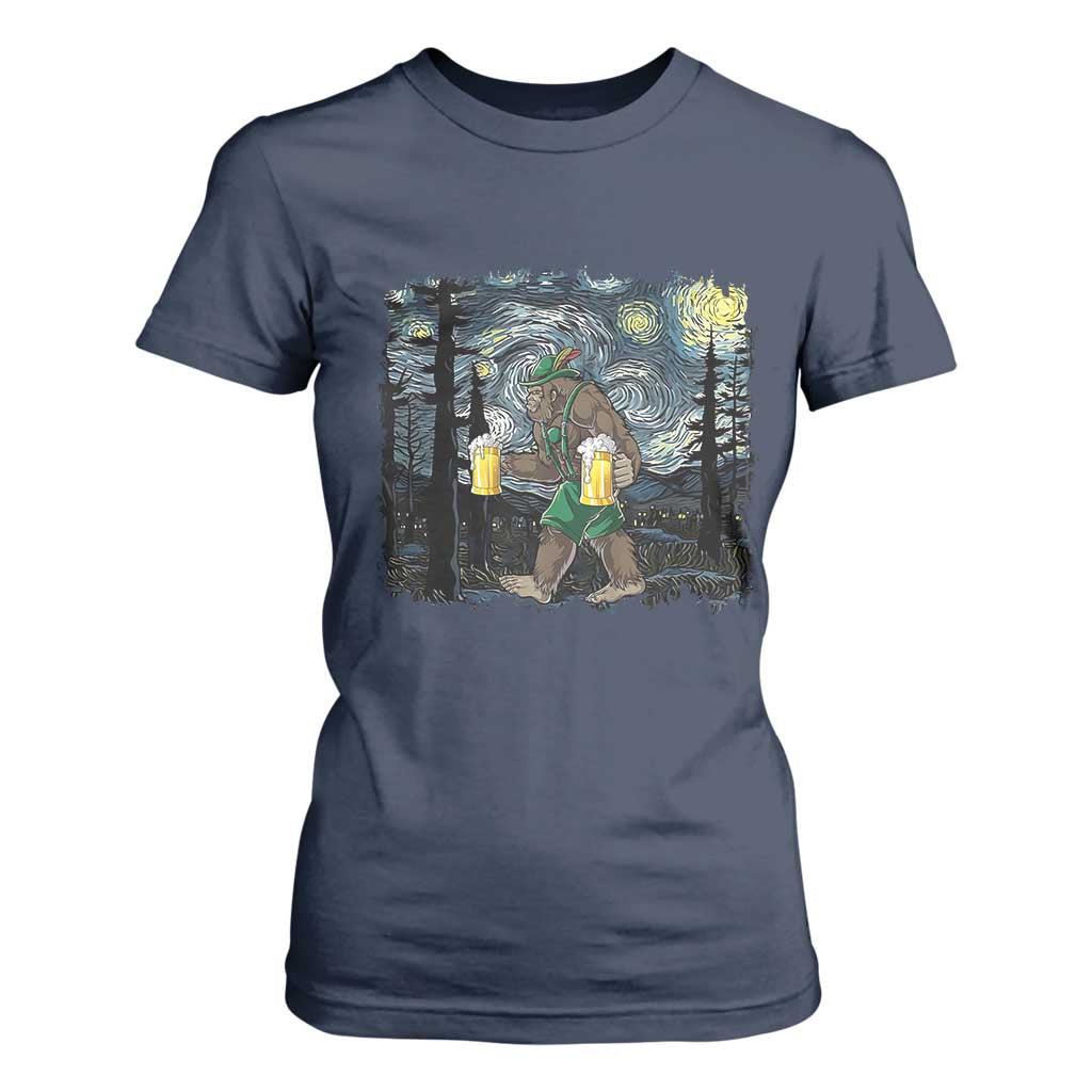 Funny Oktoberfest Bigfoot T Shirt For Women Starry Night German Sasquatch Beer Lederhose TS10 Navy Print Your Wear