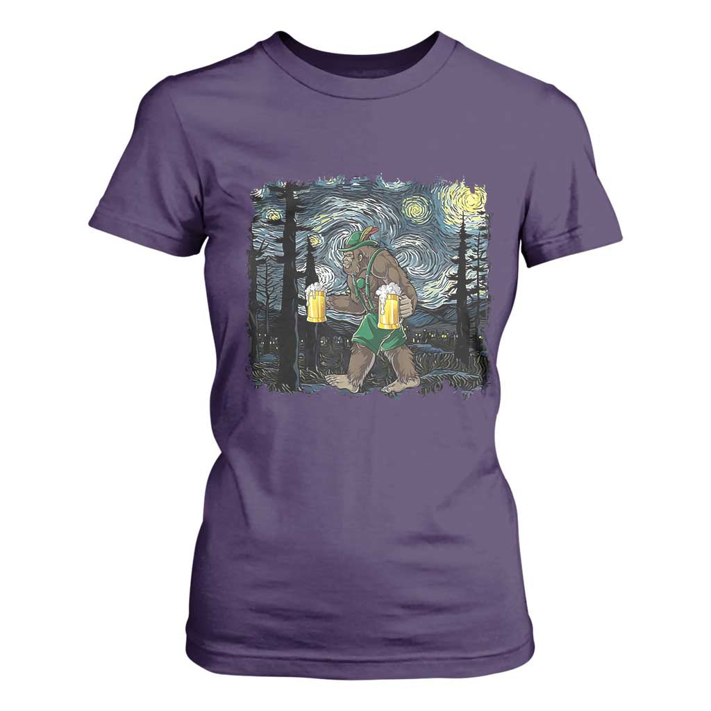 Funny Oktoberfest Bigfoot T Shirt For Women Starry Night German Sasquatch Beer Lederhose TS10 Purple Print Your Wear