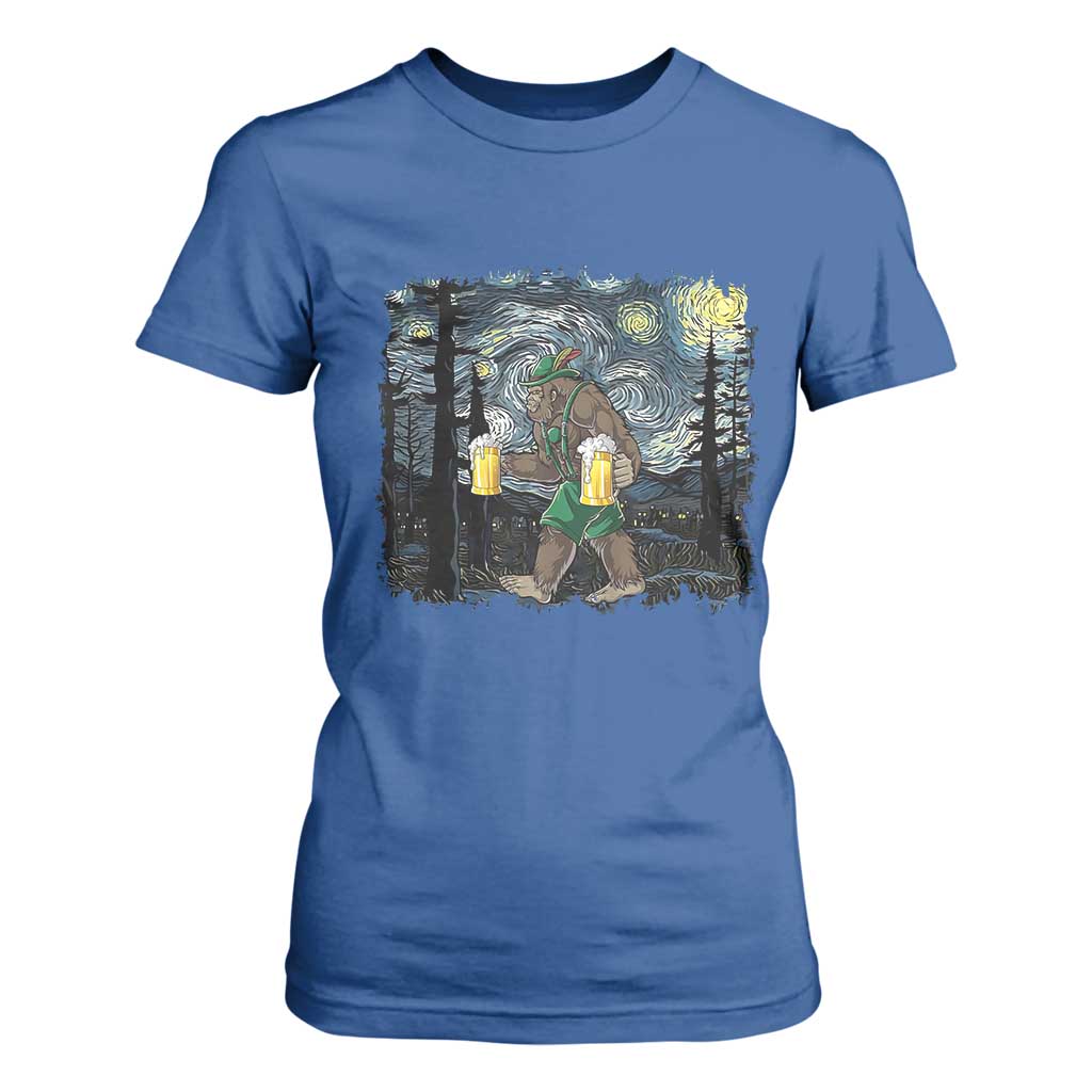 Funny Oktoberfest Bigfoot T Shirt For Women Starry Night German Sasquatch Beer Lederhose TS10 Royal Blue Print Your Wear