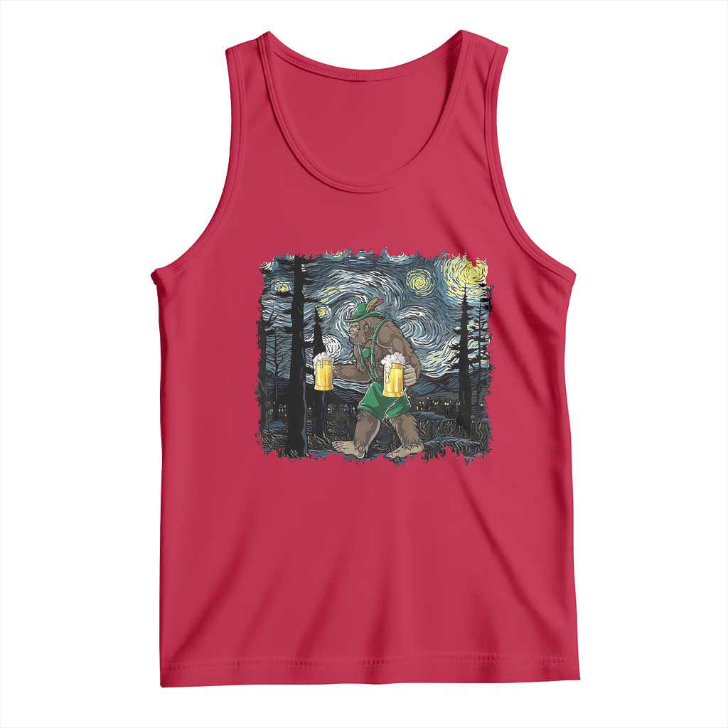 Funny Oktoberfest Bigfoot Tank Top Starry Night German Sasquatch Beer Lederhose TS10 Red Print Your Wear