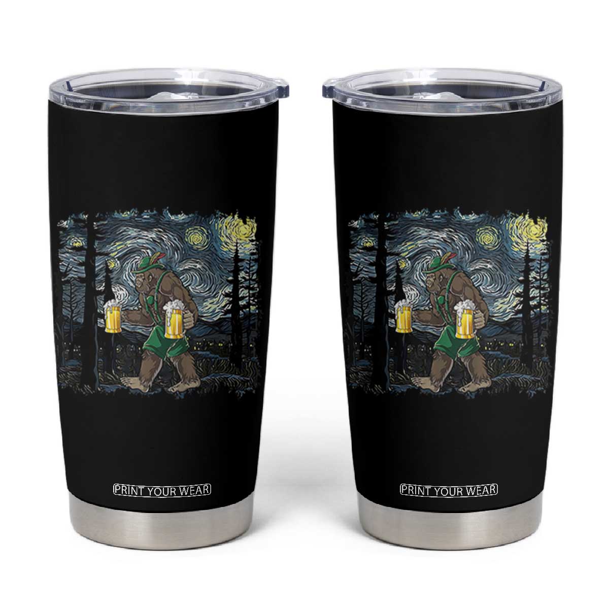 Funny Oktoberfest Bigfoot Tumbler Cup Starry Night German Sasquatch Beer Lederhose TS10 Black Print Your Wear
