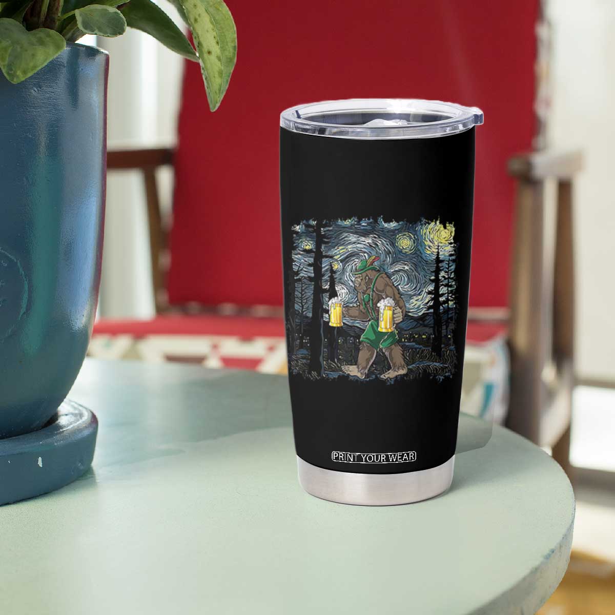 Funny Oktoberfest Bigfoot Tumbler Cup Starry Night German Sasquatch Beer Lederhose TS10 Print Your Wear