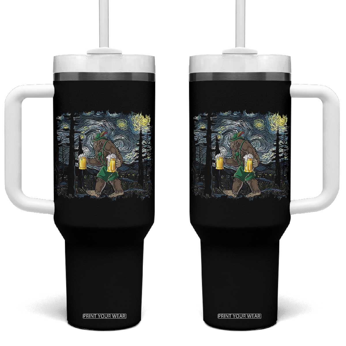 Funny Oktoberfest Bigfoot Tumbler With Handle Starry Night German Sasquatch Beer Lederhose TS10 One Size: 40 oz Black Print Your Wear