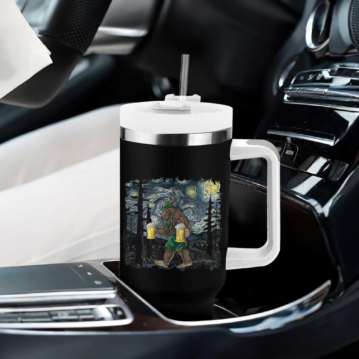 Funny Oktoberfest Bigfoot Tumbler With Handle Starry Night German Sasquatch Beer Lederhose TS10 Print Your Wear