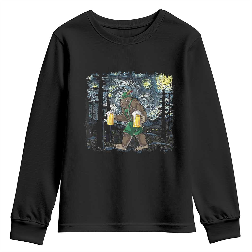 Funny Oktoberfest Bigfoot Youth Sweatshirt Starry Night German Sasquatch Beer Lederhose TS10 Black Print Your Wear