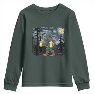 Funny Oktoberfest Bigfoot Youth Sweatshirt Starry Night German Sasquatch Beer Lederhose TS10 Dark Forest Green Print Your Wear