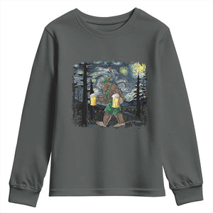 Funny Oktoberfest Bigfoot Youth Sweatshirt Starry Night German Sasquatch Beer Lederhose TS10 Dark Heather Print Your Wear