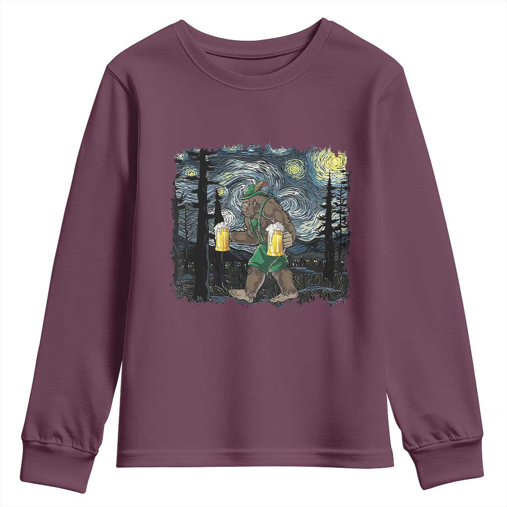 Funny Oktoberfest Bigfoot Youth Sweatshirt Starry Night German Sasquatch Beer Lederhose TS10 Maroon Print Your Wear