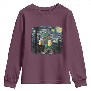 Funny Oktoberfest Bigfoot Youth Sweatshirt Starry Night German Sasquatch Beer Lederhose TS10 Maroon Print Your Wear