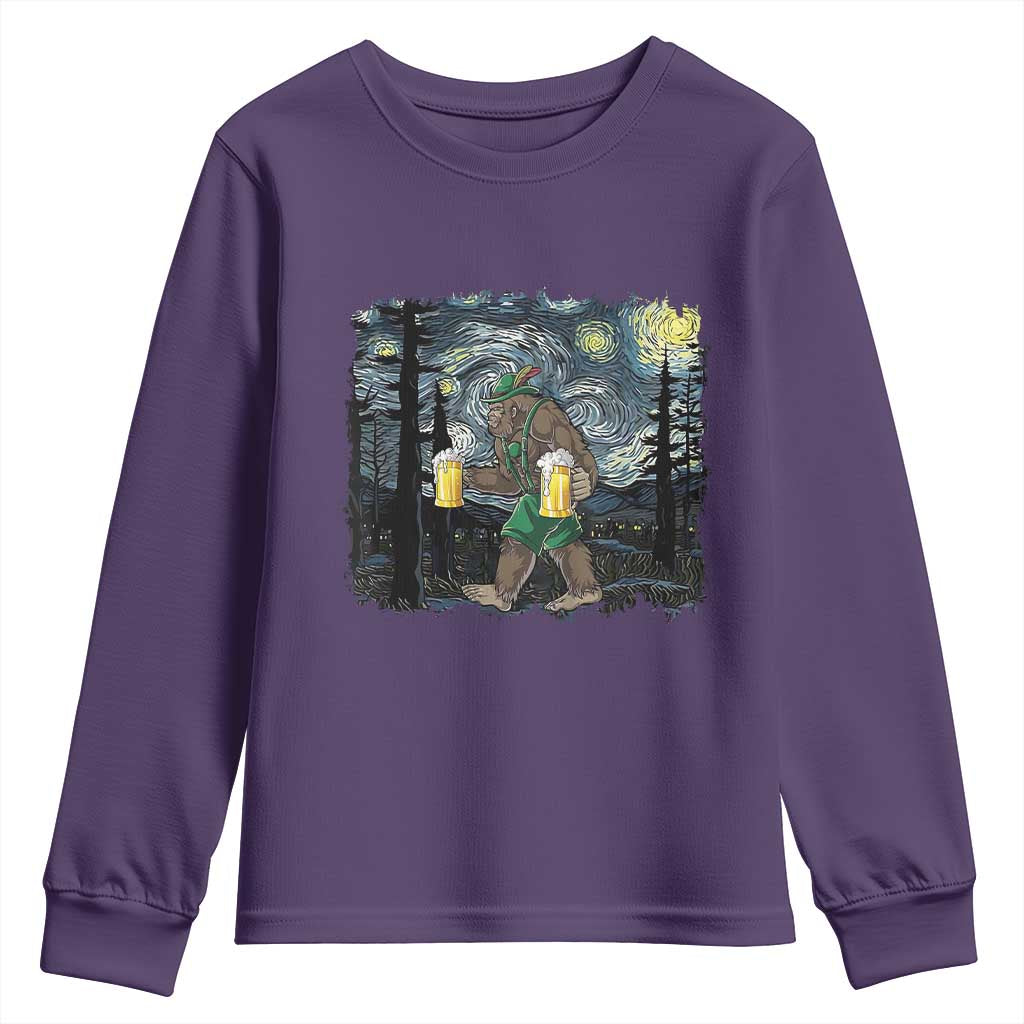 Funny Oktoberfest Bigfoot Youth Sweatshirt Starry Night German Sasquatch Beer Lederhose TS10 Purple Print Your Wear