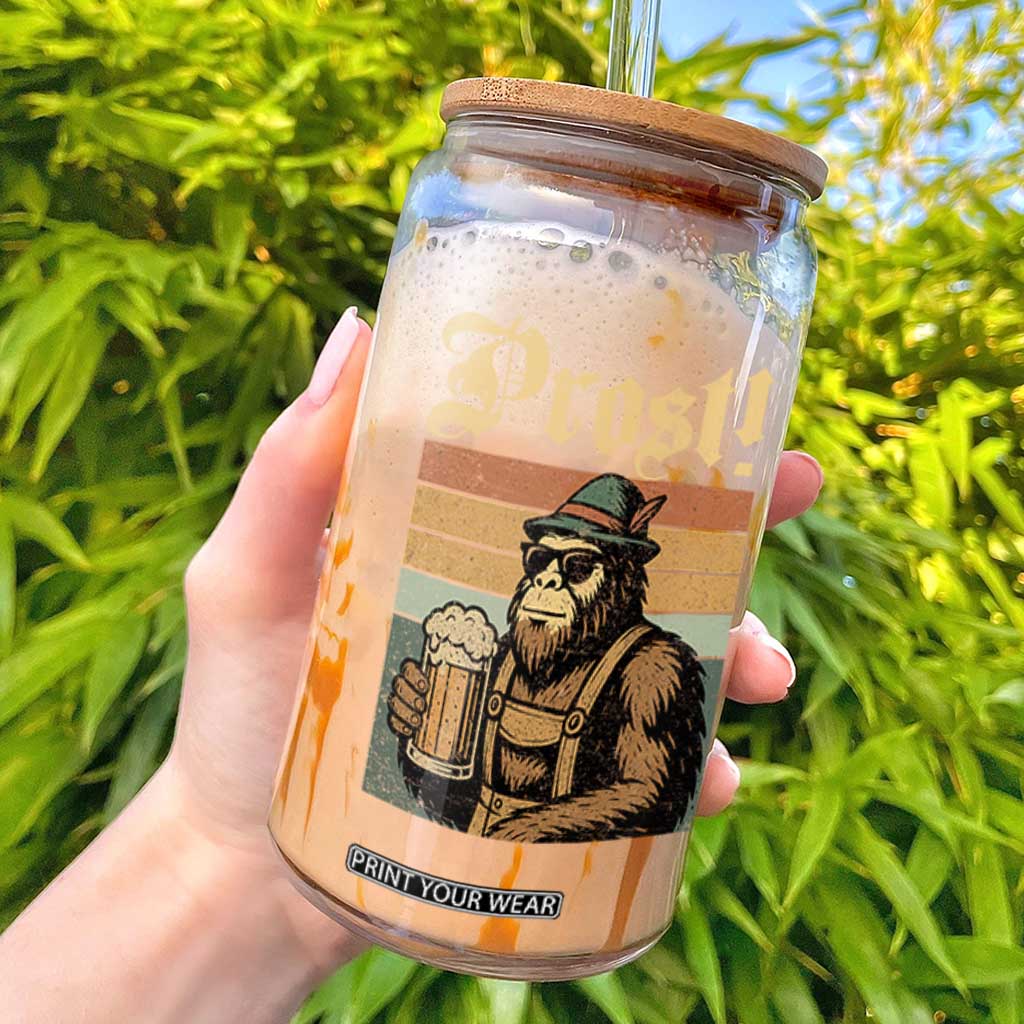 Oktoberfest Bigfoot Glass Can Vintage German Sasquatch Drinking Prost Lederhose TS10 Black Print Your Wear