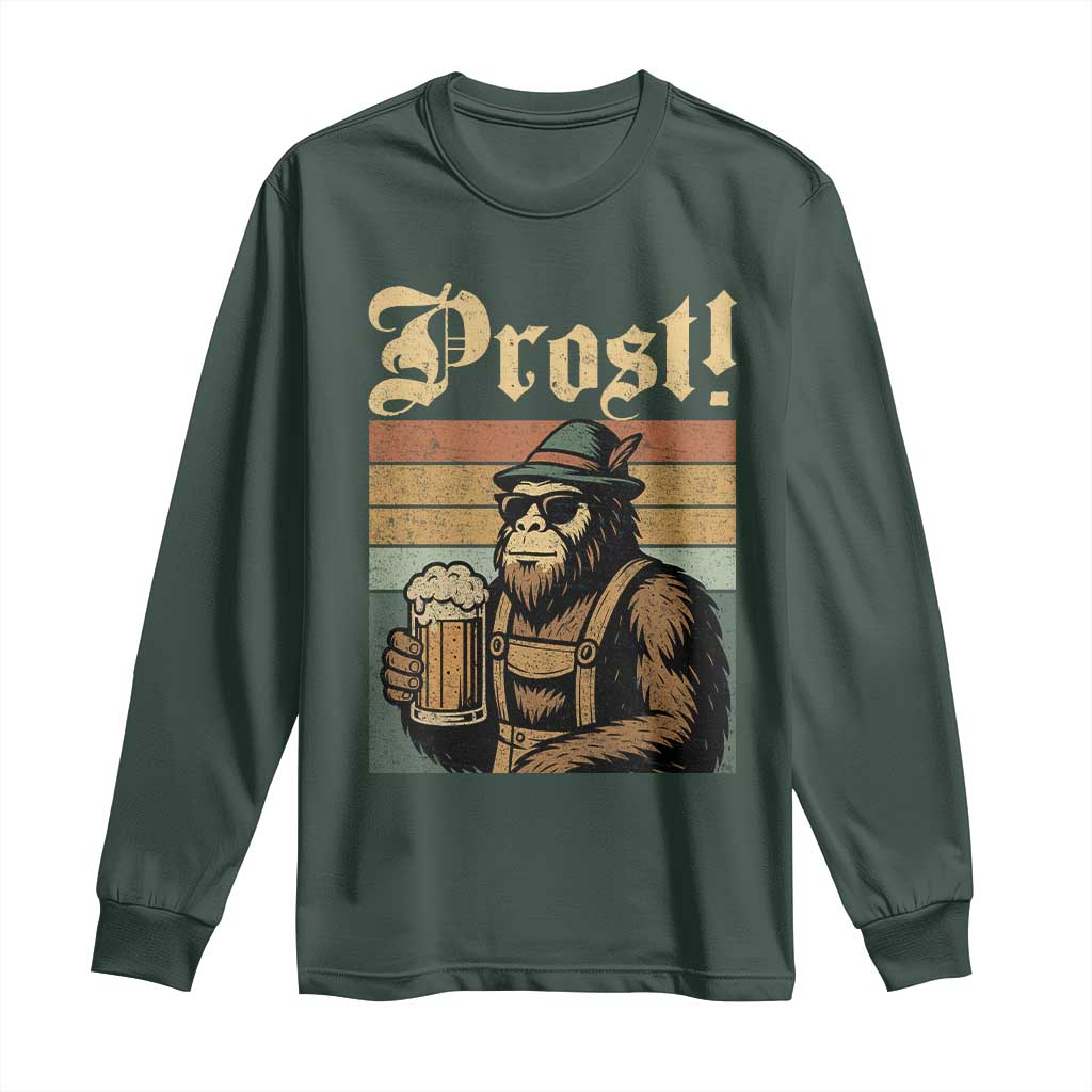Oktoberfest Bigfoot Long Sleeve Shirt Vintage German Sasquatch Drinking Prost Lederhose TS10 Dark Forest Green Print Your Wear